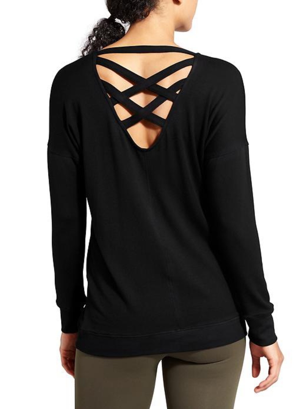Athleta Crossback CYA Sweatshirt Black Open Back Long Sleeve M